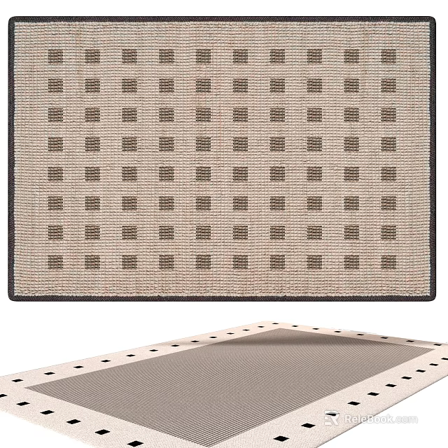 Woven Textured Square Rug With Brown Grid Pattern On Beige Background For Home Decor 3d model 