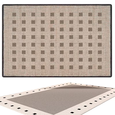 Woven Textured Square Rug With Brown Grid Pattern On Beige Background For Home Decor 3d model