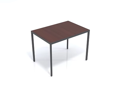 Simple Office Desk With Brown Wooden Top And Black Metal Legs 3d model