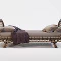 Modern Daybed with Woven Frame Light Cushion Dark Throw Blanket and Pillows 3d model