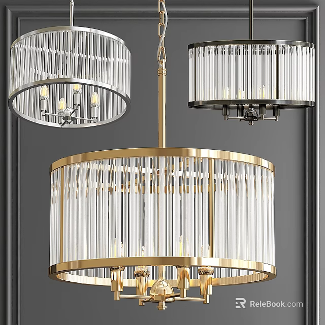 Modern Crystal Chandelier With Gold Circular Frame And Transparent Pendant Design 3d model 