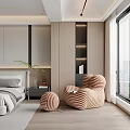 Modern Bedroom Interior With Large Bed Nightstands Pendant Lights And Area Rug