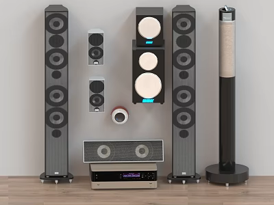 Complete Home Audio Speaker Setup With Tower Bookshelf Speakers AV Receiver And Subwoofer 3d model
