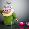 Elderly Woman Figure In Green Outfit With Purple Glasses And Pink Creatures