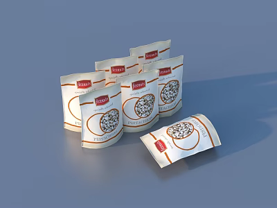 Premium Quinoa Food Packets With White And Orange Design Stacked Together 3d model