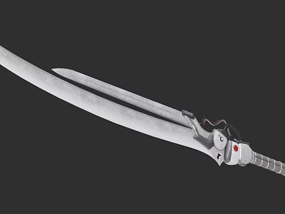 Long Silver Bladed Weapon Featuring Mechanical Handle And Red Accent Design 3d model