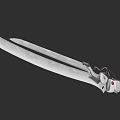 Long Silver Bladed Weapon Featuring Mechanical Handle And Red Accent Design