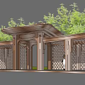 Modern Wooden Pergola with Lattice Fence Shade Roof and Lush Greenery