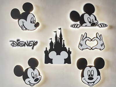 Cute Disney Themed Wall Lights with Mickey Mouse Heads Castle and Heart Hands Design 3d model