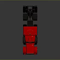 Red Heavy Duty Truck with Black Cab Headlights Exhaust Pipes and Wheels