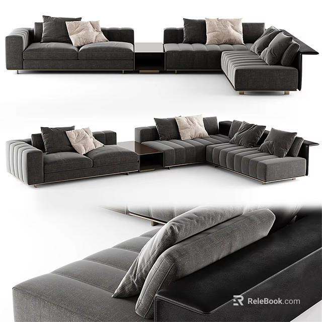 Modern Gray Sectional Sofa With Plush Fabric Cushions And Modern Design Elements 3d model