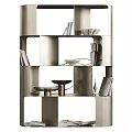 Modern Luxury Metal Showcase Shelf with Geometric Design Featuring Decorative Items and Books