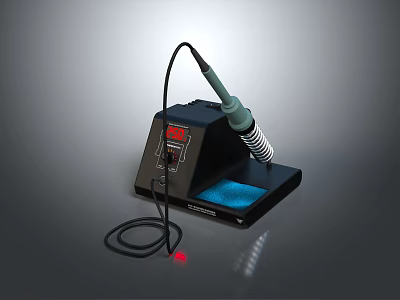 Professional Digital Soldering Iron Station With Temperature Control And Blue Sponge 3d model