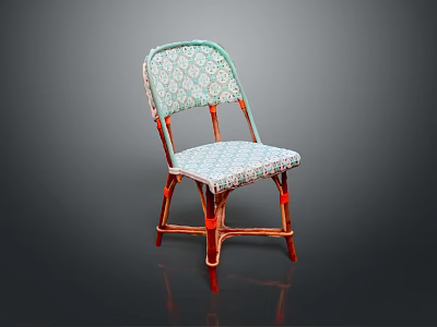 Elegant Geometric Pattern Armchair With Light Blue Fabric And Red Wooden Legs 3d model