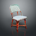 Elegant Geometric Pattern Armchair With Light Blue Fabric And Red Wooden Legs