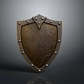Ancient Metal Shield with Riveted Edges Cracked Surface and Decorative Design