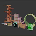 Wooden Pet Furniture with Multi Tier Shelf Hole Design Circular Ring and Modern House Shape