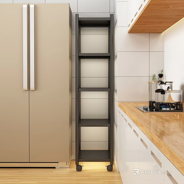 Modern Kitchen Storage Shelf Unit With Glass Doors Metal Frame And Cabinets 3d model 