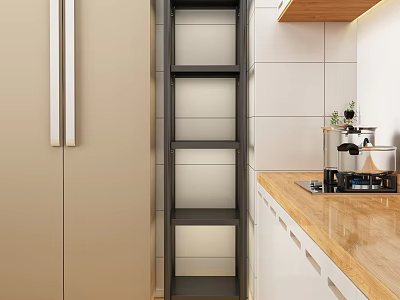Modern Kitchen Storage Shelf Unit With Glass Doors Metal Frame And Cabinets 3d model