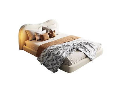 Modern Single Bed Interior Design With Upholstered Headboard Decorative Pillows And Patterned Blanket 3d model