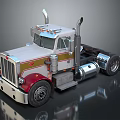 Classic Semi Truck With Silver Red Gold Stripes Chrome Grille And Exhaust Pipes