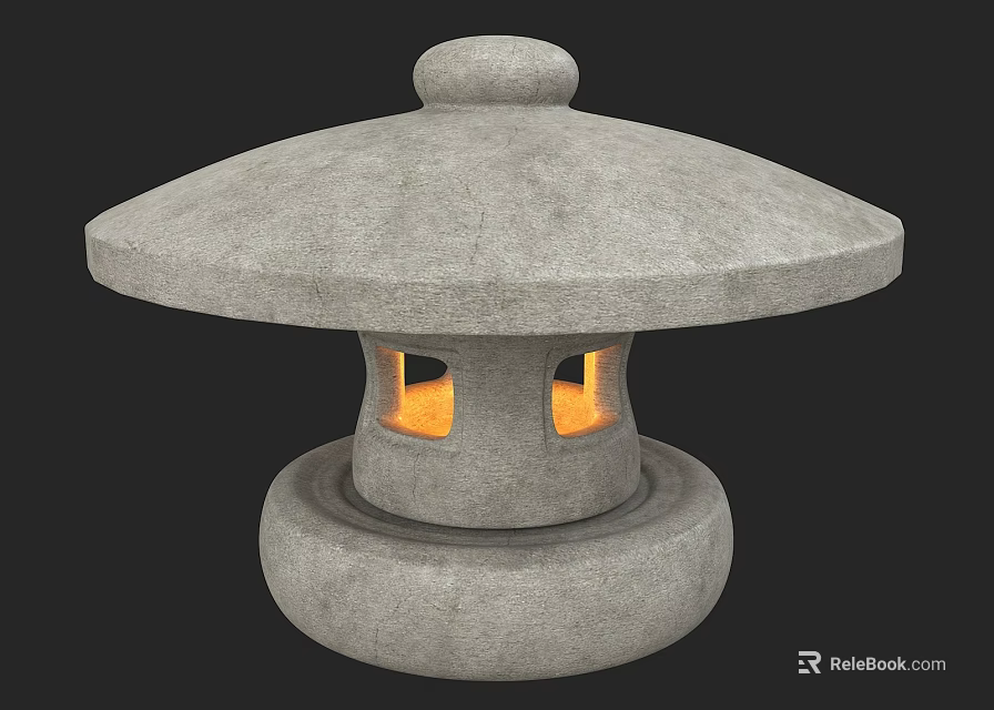 Garden Landscape Featuring Stone Lantern With Dome Top Small Windows And Warm Light 3d model