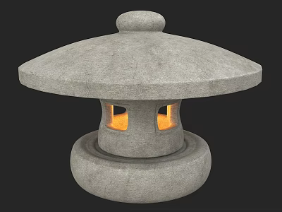 Garden Landscape Featuring Stone Lantern With Dome Top Small Windows And Warm Light 3d model