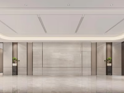Elegant Modern Front Desk Reception Area With Marble Wall Green Plants And Simple Design 3d model