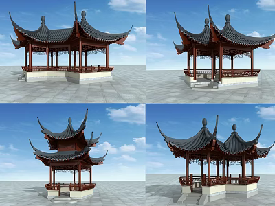 Traditional Chinese Pavilion With Curved Eaves Wooden Structure And Multi Layered Roof Design 3d model