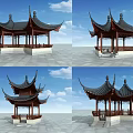 Traditional Chinese Pavilion With Curved Eaves Wooden Structure And Multi Layered Roof Design