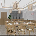 Commercial Kitchen Interior With Stainless Steel Appliances Worktable Range Hood And Storage Shelves