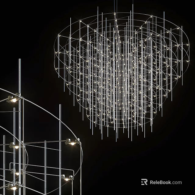 Artistic Modern Metal Chandelier With Hanging Rods In Contemporary Interior Space 3d model 