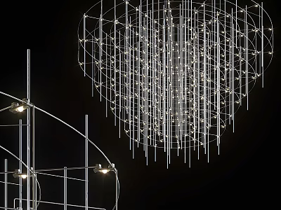 Artistic Modern Metal Chandelier With Hanging Rods In Contemporary Interior Space 3d model