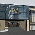 Modern Building Facade With Entrance Signage Glass Elements And Escalators