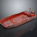Old Red Rusted Ship With Small Cabin And Open Deck On Gray Background