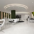 Modern Front Desk Reception Area With Green Plant Wall And White Furniture Lighting