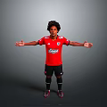 Football Player In Red Jersey Standing With Arms Outstretched Against Gray Background