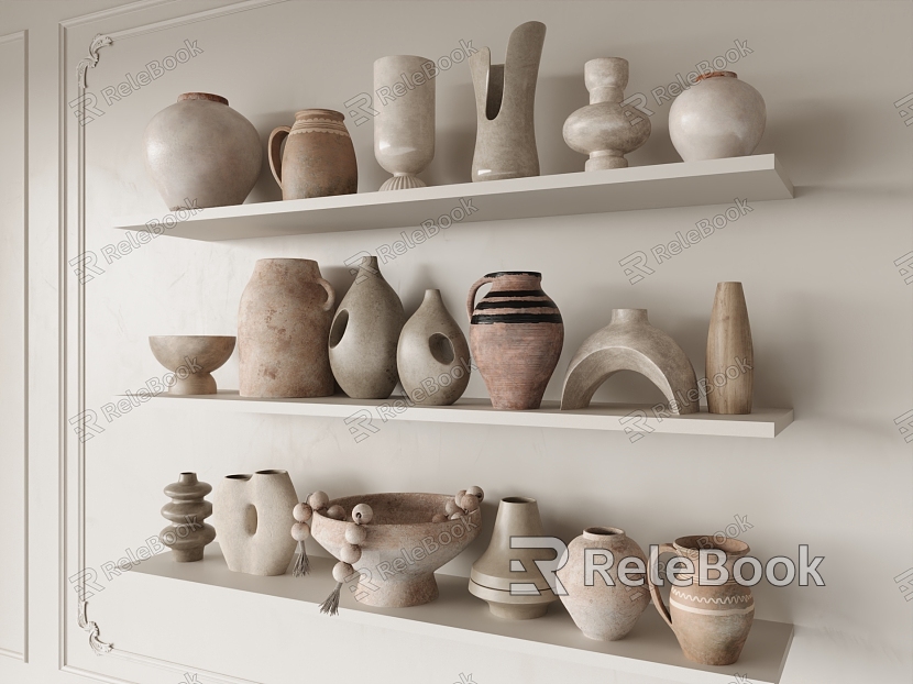 Decorative ceramic utensils, jars, bottles, furnishings model