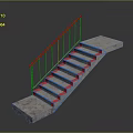 Concrete Staircase Design With Red Accent Steps And Wooden Metal Handrail