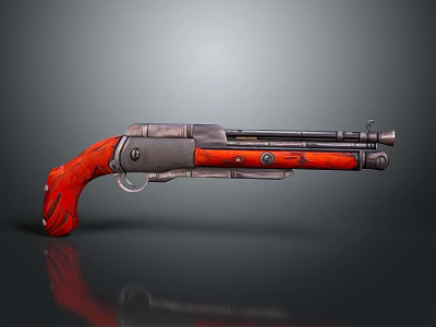 Vintage Revolver Side View With Red Wooden Grip And Metallic Body 3d model