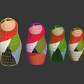 Modern Wooden Table With Four Colorful Matryoshka Dolls In Red Green White And Orange Design