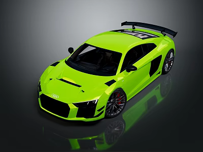 Neon Yellow Audi R8 Sports Car With Black Rear Spoiler And Sporty Design Wheels 3d model
