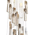 Elegant Modern Crystal Chandelier With Unique Hanging Metallic And Glass Strips Design