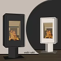 Wabi Sabi Style Fireplaces With Gray And White Design And Burning Flames