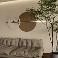 Modern Wall Decor with Circular White and Brown Shapes and Strip Light in Living Room