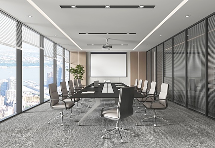 Modern Meeting Room Meeting Table and Chair Green Plant Projection Curtain Glass Partition Curtain Wall Blind Block Blanket 3d model