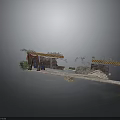 Construction Checkpoint Scene With Yellow Black Striped Barriers Small Trees And Gray Ground
