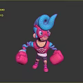 3D Game Character Design With Blue Hair Pink Mask Pink Boxing Gloves And Sporty Outfit