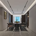 Modern Living Dining Room Interior With Sofa Chair Dining Table Decorative Sculpture And Gray Walls