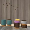 Modern sofa stool solid wood round stool combination 3d model